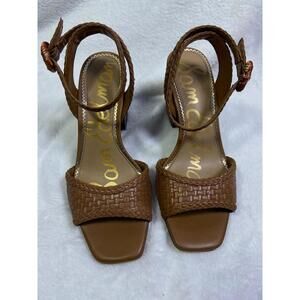 Sam Edelman Danee Woven Leather Platform Sandals 7 Hazelnut Brown Stacked Heel